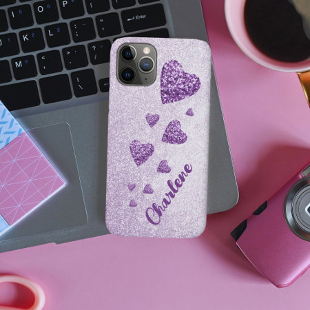 Purple Glitter Hearts Lavender Iphone 11 Pro Case