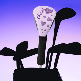 Purple glitter hearts lavender golf head cover