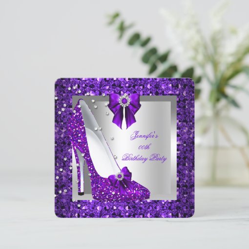 Purple Glitter High Heel Shoe Birthday Party Invitation Zazzle