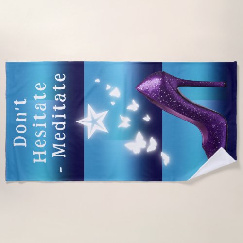 Purple Glitter High Heel Shoe on Blue Gradient  Beach Towel