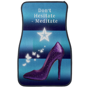 Purple Glitter High Heel Shoe on Blue Gradient Car Floor Mat