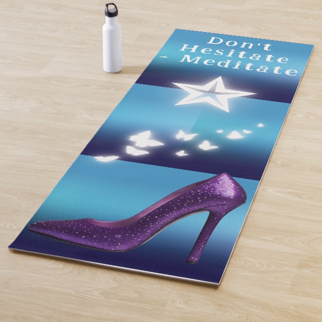 Purple Glitter High Heel Shoe on Blue Gradient | Yoga Mat (In Situ)