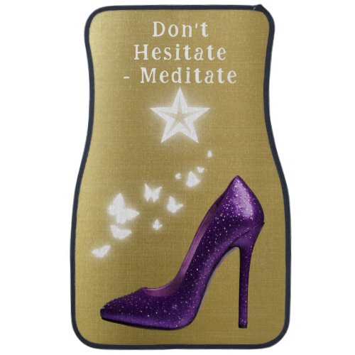 Purple Glitter High Heel Shoe on Gold  Car Floor Mat