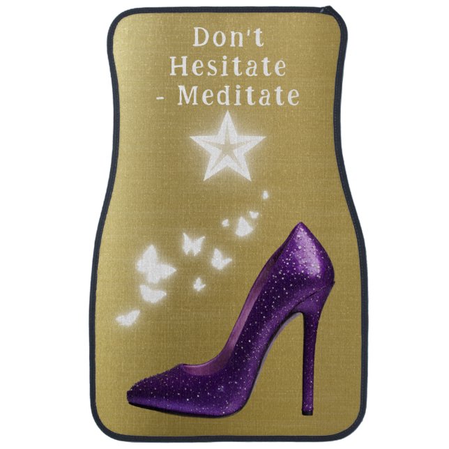 Purple Glitter High Heel Shoe on Gold | Car Floor Mat (Front)