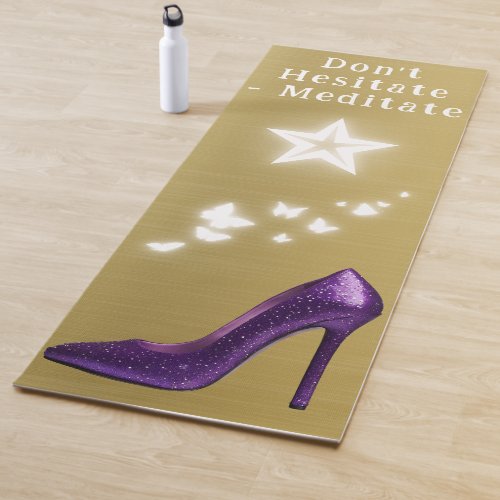 Purple Glitter High Heel Shoe on Gold  Yoga Mat