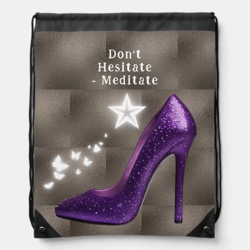 Purple Glitter High Heel Shoe on Gray  Drawstring Bag