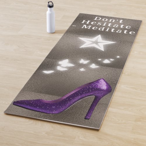 Purple Glitter High Heel Shoe on Gray  Yoga Mat