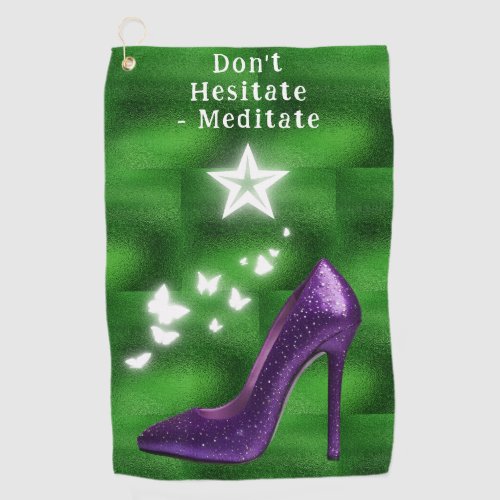 Purple Glitter High Heel Shoe on Green  Golf Towel