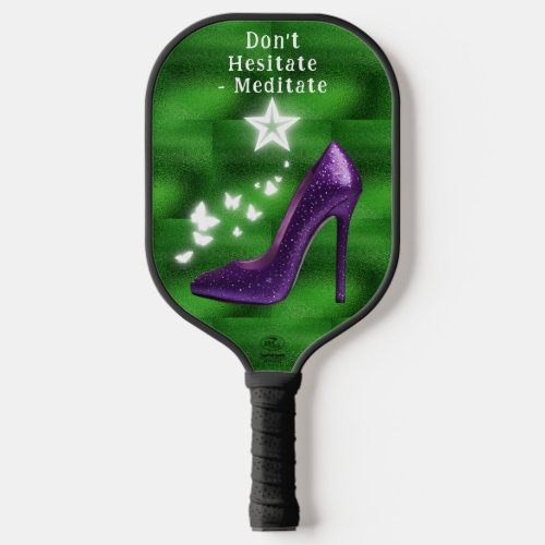 Purple Glitter High Heel Shoe on Green  Pickleball Paddle