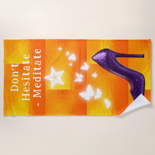 Purple Glitter High Heel Shoe on Orange  Beach Towel