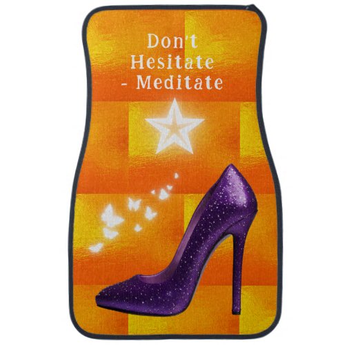 Purple Glitter High Heel Shoe on Orange  Car Floor Mat