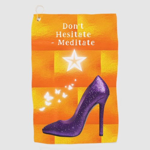 Purple Glitter High Heel Shoe on Orange  Golf Towel