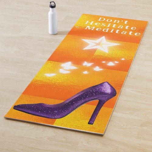 Purple Glitter High Heel Shoe on Orange  Yoga Mat