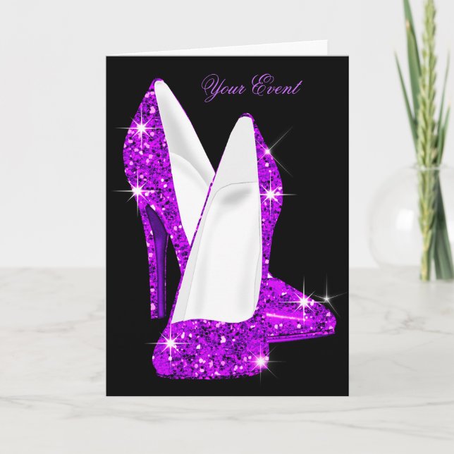 Purple Glitter High Heel Shoes Stilleto Card (Front)