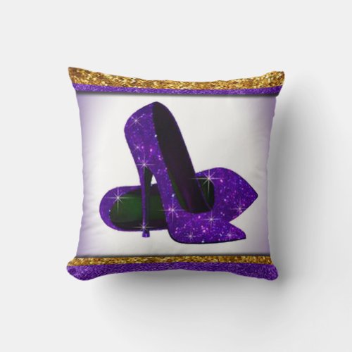 Purple Glitter high Heels Throw Pillow