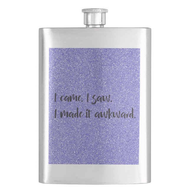 Purple Glitter I Made It Awkward Classic Flask (Front)