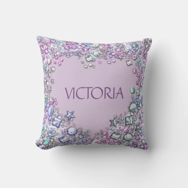 Purple Glitter Jewels Baby Throw Pillow - Heart (Front)