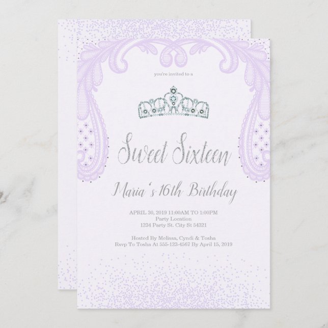 Purple Glitter & Lace, Sweet 16 Invitations (Front/Back)