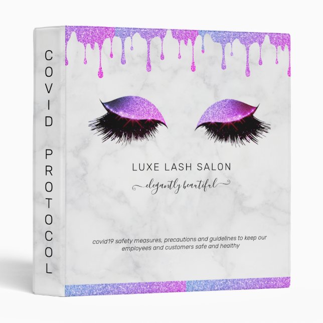 Purple Glitter Lash Beauty Salon Safety Measures 3 Ring Binder (Front/Spine)
