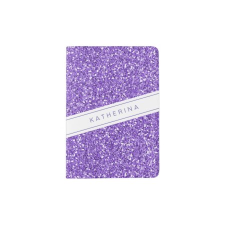 Purple Glitter Lavender Modern Girly Stripe Passport Holder