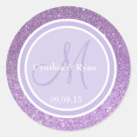 Purple Glitter &amp; Lavender Wedding Monogram Classic Round Sticker at Zazzle