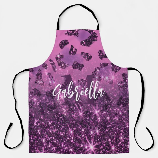Purple Glitter Leopard Print Apron (Front)