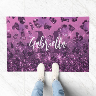 Purple Glitter Leopard Print Doormat