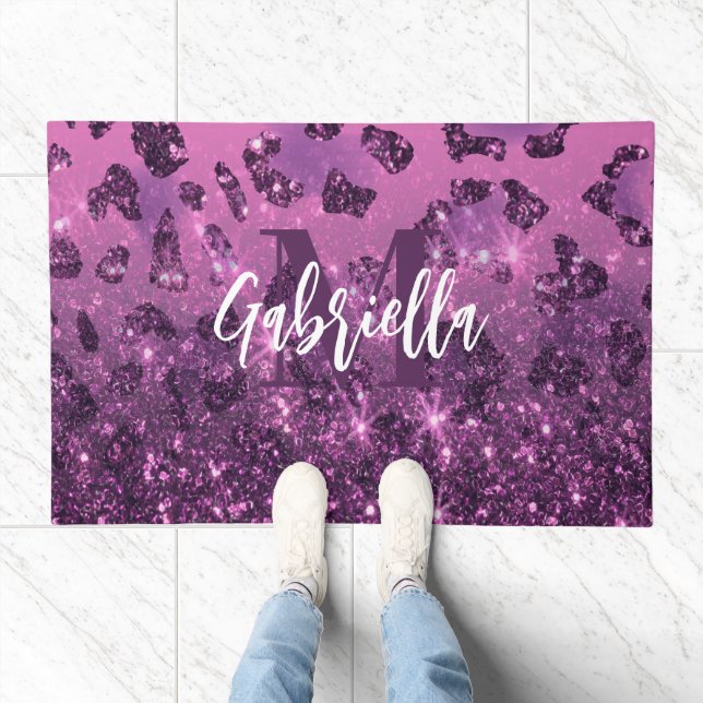 Purple Glitter Leopard Print Doormat (Indoor)