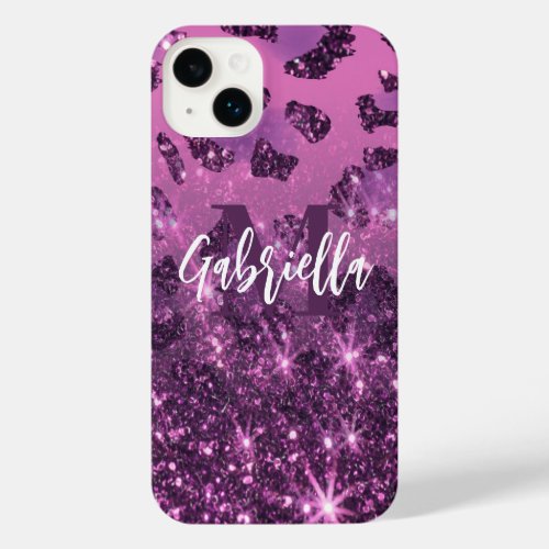 Purple Glitter Leopard Print iPhone 14 Plus Case