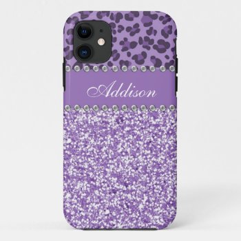Purple Glitter Leopard Print Rhinestone Girly Case by brookechanel at Zazzle