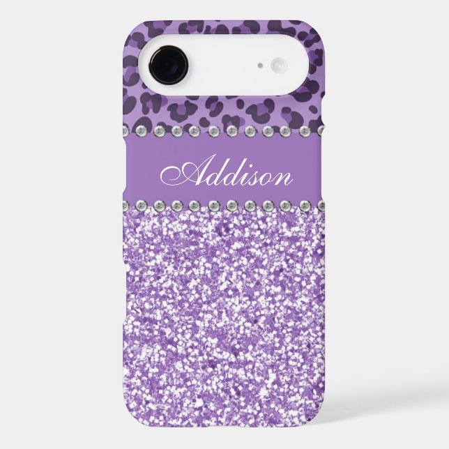 Purple Glitter Leopard Rhinestone Girly Case (Back)