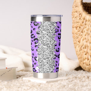 Purple Glitter Leopard Silver Stripe Insulated Tumbler