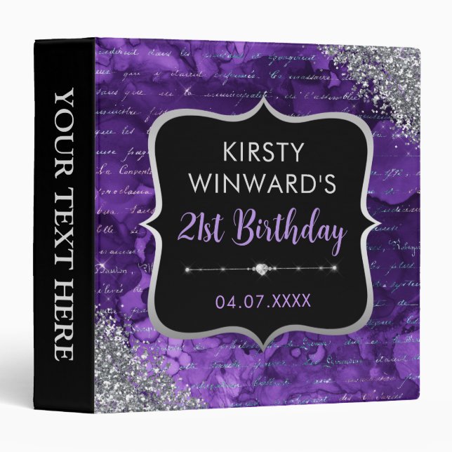 Purple Glitter Letters Birthday Party Photo Album 3 Ring Binder (Front/Spine)