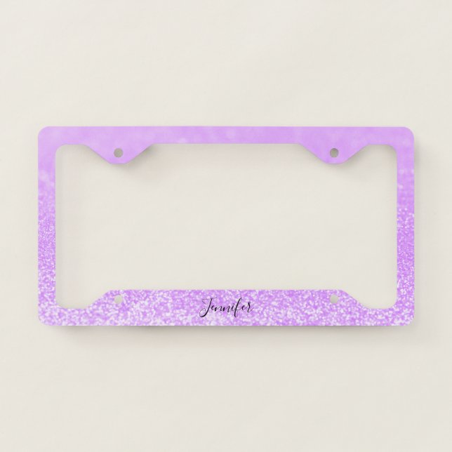 Purple Glitter Lights Personalized License Plate Frame (Front)