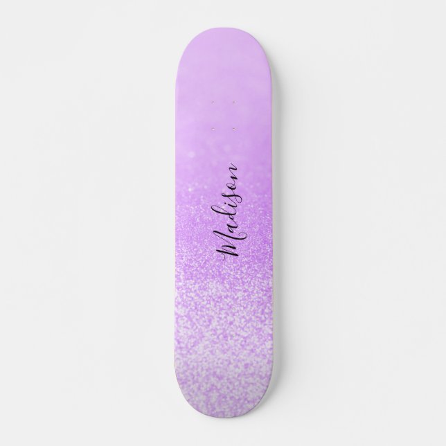 Purple Glitter Lights Personalized Skateboard (Front)
