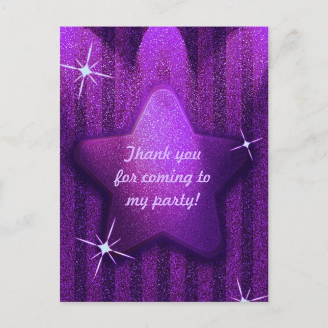 Purple Glitter-Like Star Birthday Thank You Cards (Front)