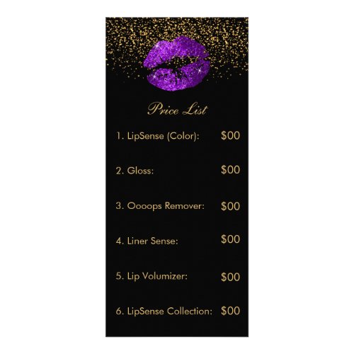 Purple Glitter Lip Price List Rack Card