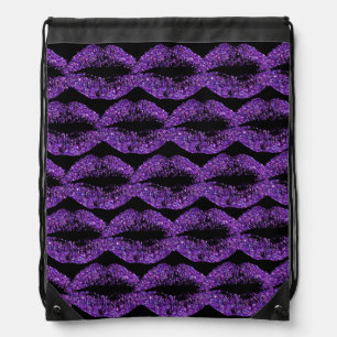 Purple Glitter Lips #3 Drawstring Bag