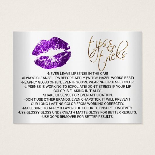 Purple Glitter Lips Application Instructions (Back)