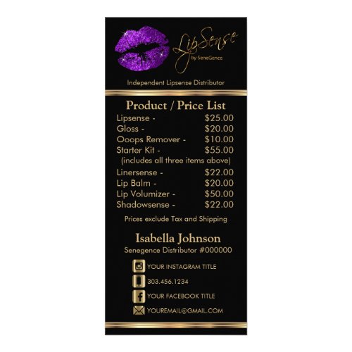 Purple Glitter Lips _ Black _  Price List Rack Card