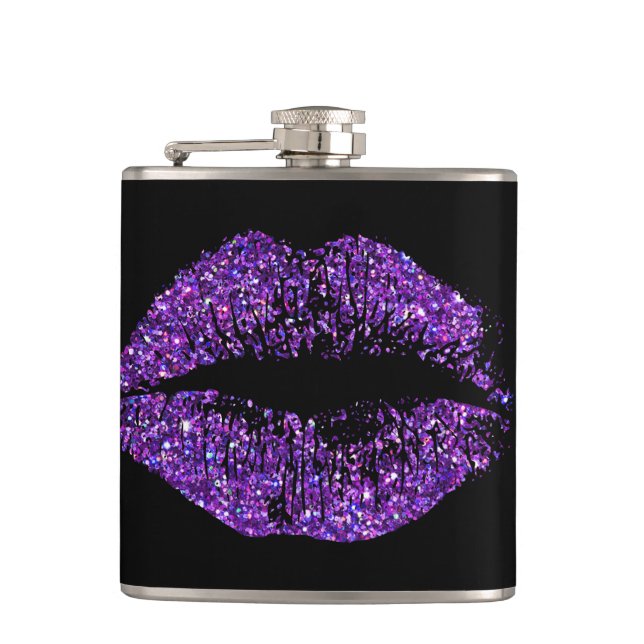 Purple Glitter Lips Flask (Front)