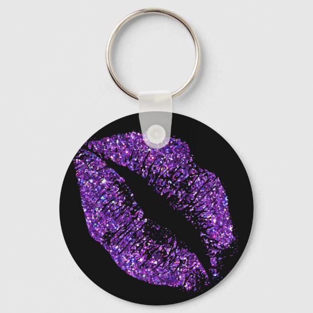 Purple Glitter Lips Keychain (Front)