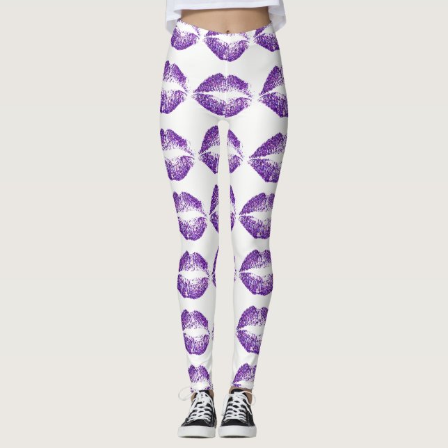 Purple Glitter Lips Leggings (Front)
