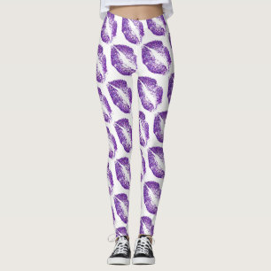 Purple Glitter Lips Modern White Leggings