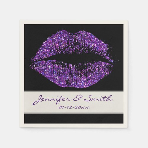 Purple Glitter Lips Paper Napkins