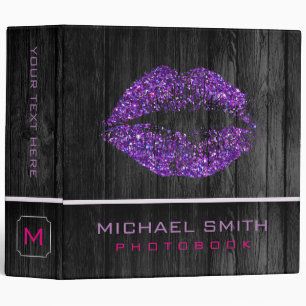 Purple Glitter Lips Photo Books Wood Look 3 Ring Binder