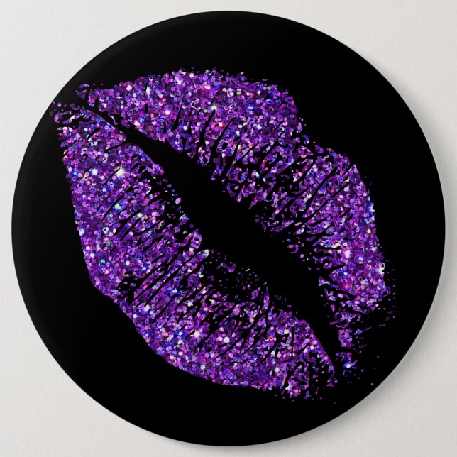 Purple Glitter Lips Pinback Button (Front)
