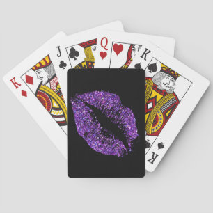 Purple Glitter Lips Poker Cards
