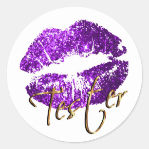 Purple Glitter Lips - Tester Classic Round Sticker