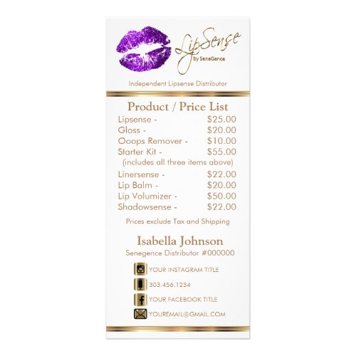 Purple Glitter Lips _ White _  Price List Rack Card